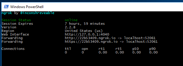 ngrok command line output listing url